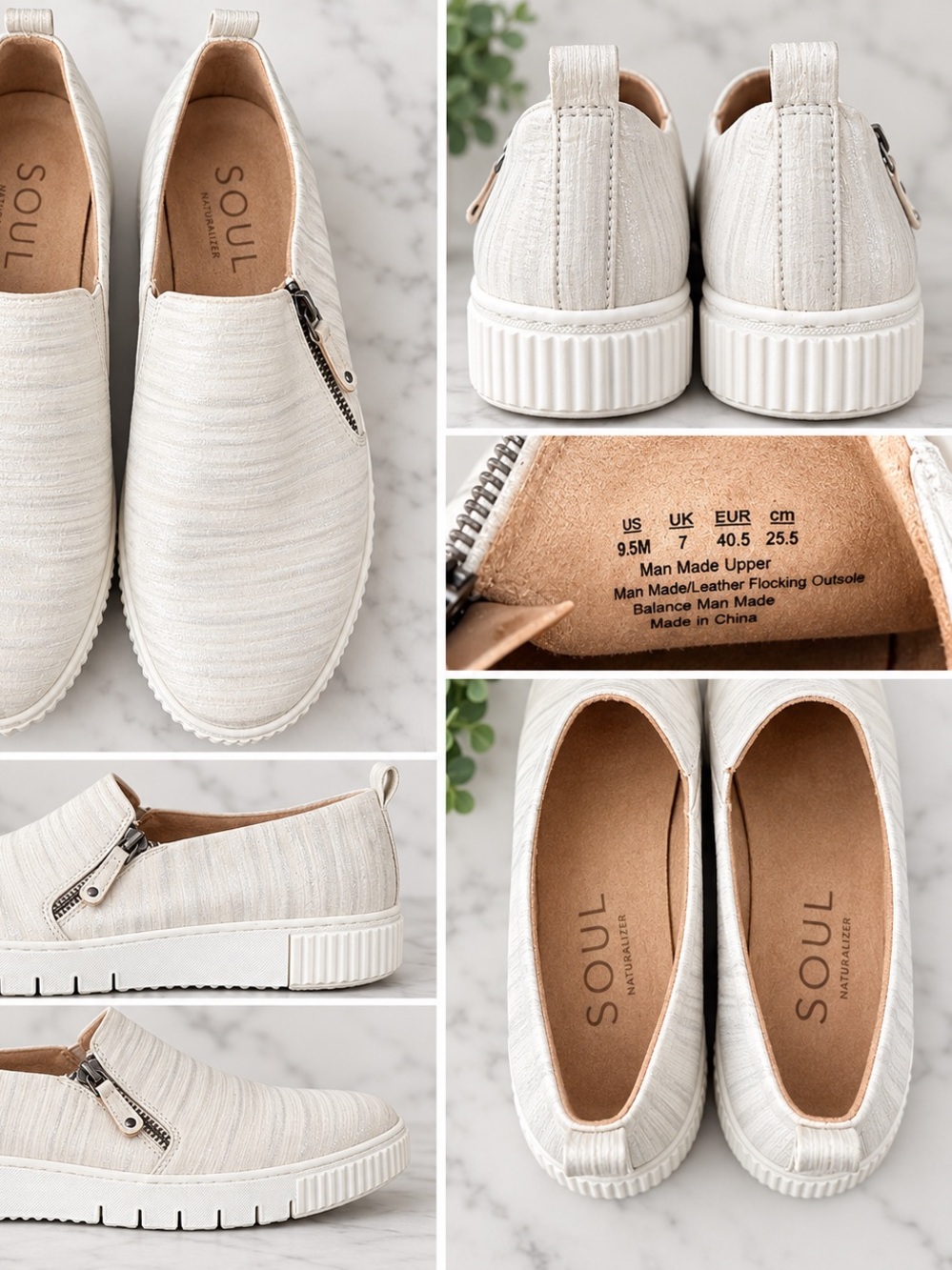 SOUL Naturalizer Women's Cream and silver Slip-On Zipper Platform Sneakers